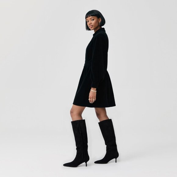 Women Suede Black Knee High Boots Kitten Heels Tall Pointed Toe Long Boots - Picture 7 of 9